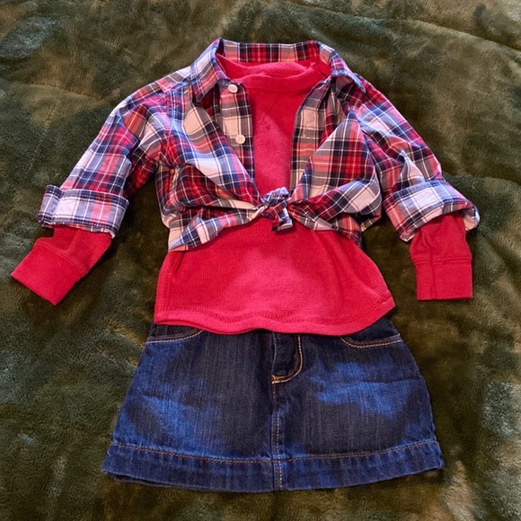 Old Navy and Carter’s Bundled Set Button Down, Thermal, Denim Skirt Size 12-18 - Picture 1 of 11